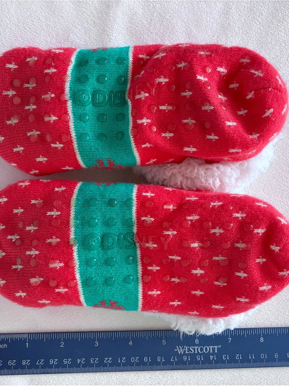Cozy Red & Green Kids Slipper Socks with White Sherpa Lining
